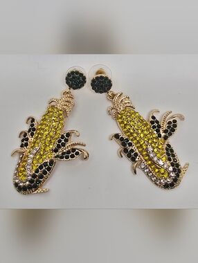 Corn Crystal Drop Earrings - Yellow & Green